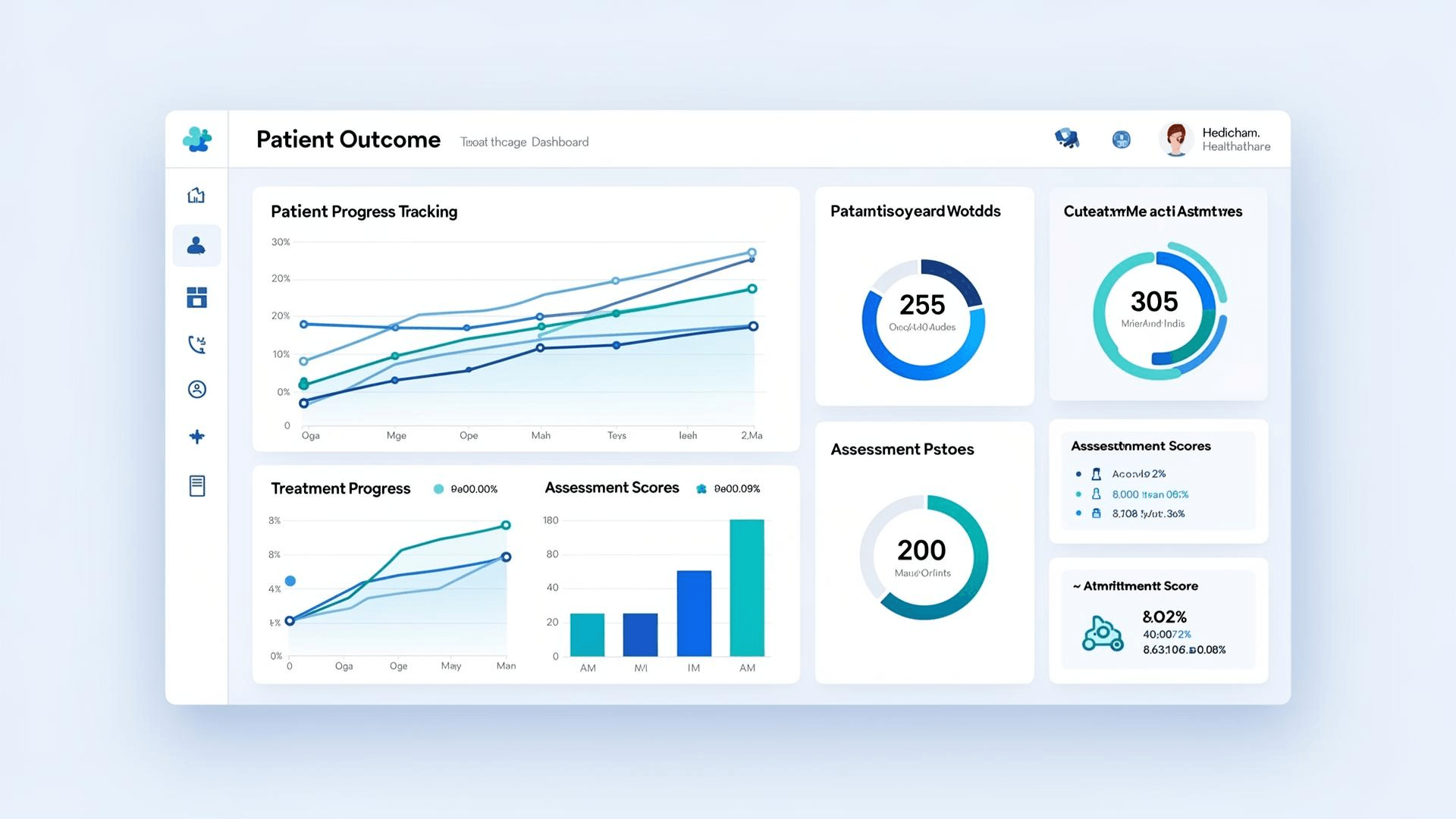 TouchpointHQ patient outcome tracking dashboard with charts, trends, and assessment scores