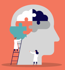 Brain puzzle illustration representing TMS patient tracking and neurostimulation therapy